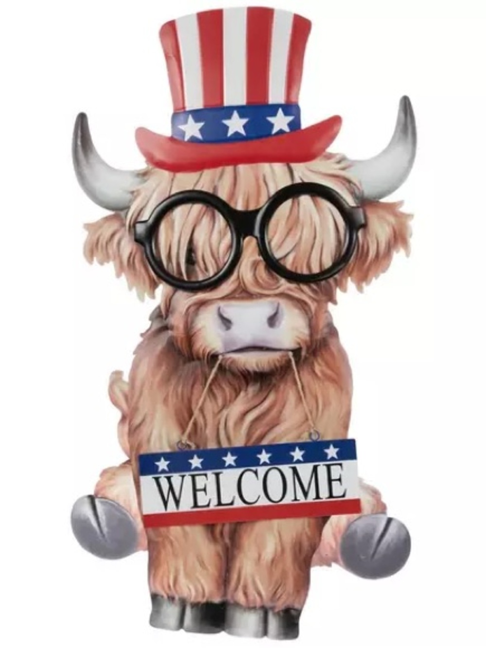 Patriotic Welcome Cow Metal Easel Decor
